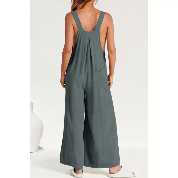 imagePRETTYGARDEN Womens Bib Overalls Casual Summer Sleeveless Strap Loose Wide Leg Jumpsuits with PocketsGrey Blue
