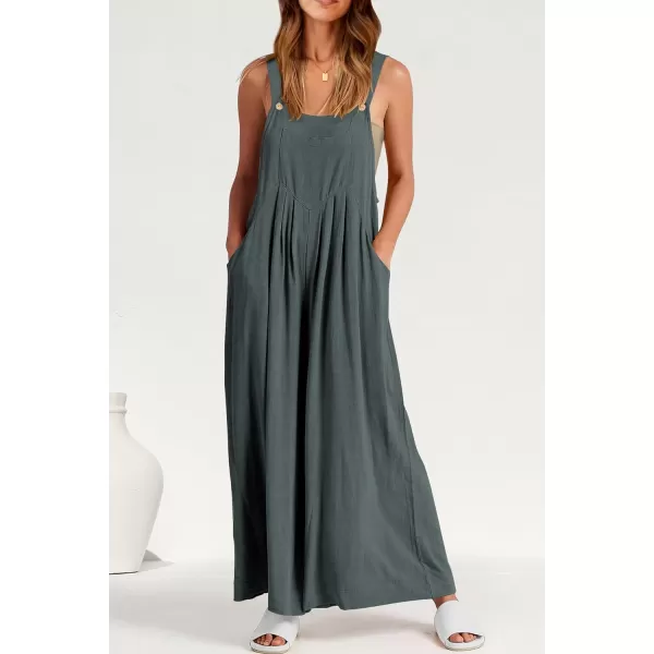 imagePRETTYGARDEN Womens Bib Overalls Casual Summer Sleeveless Strap Loose Wide Leg Jumpsuits with PocketsGrey Blue