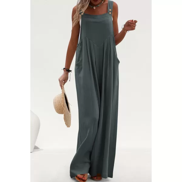 imagePRETTYGARDEN Womens Bib Overalls Casual Summer Sleeveless Strap Loose Wide Leg Jumpsuits with PocketsGrey Blue