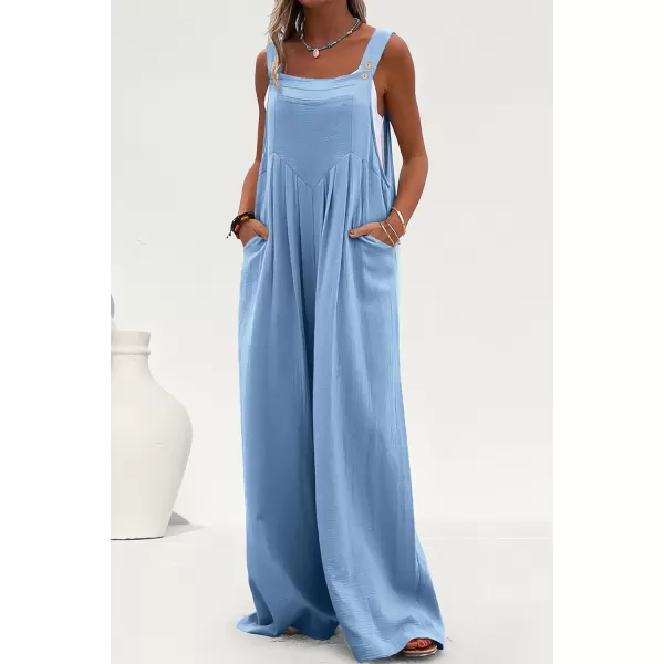 imagePRETTYGARDEN Womens Bib Overalls Casual Summer Sleeveless Strap Loose Wide Leg Jumpsuits with PocketsLight Blue