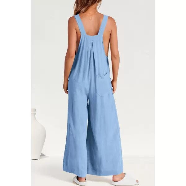 imagePRETTYGARDEN Womens Bib Overalls Casual Summer Sleeveless Strap Loose Wide Leg Jumpsuits with PocketsLight Blue