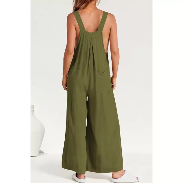 imagePRETTYGARDEN Womens Bib Overalls Casual Summer Sleeveless Strap Loose Wide Leg Jumpsuits with PocketsOlive Green