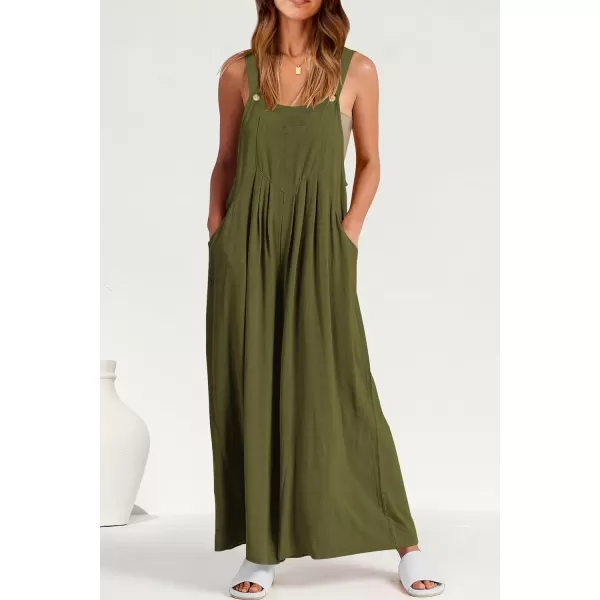 imagePRETTYGARDEN Womens Bib Overalls Casual Summer Sleeveless Strap Loose Wide Leg Jumpsuits with PocketsOlive Green