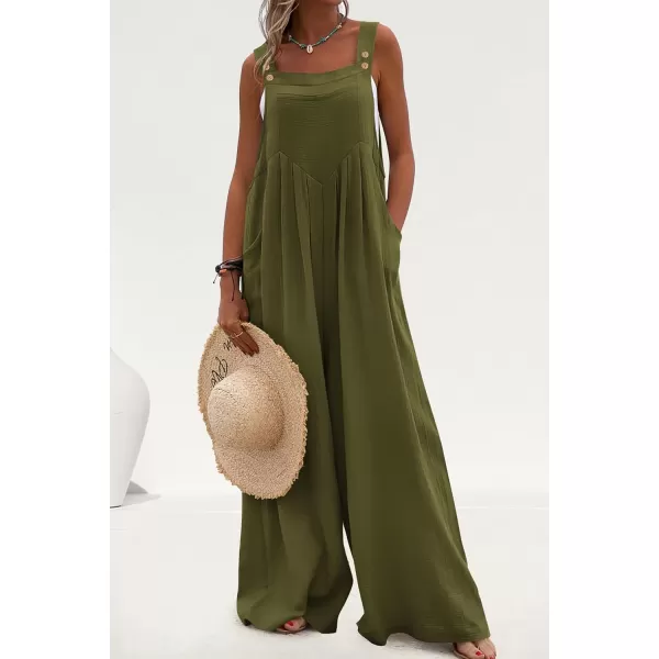 imagePRETTYGARDEN Womens Bib Overalls Casual Summer Sleeveless Strap Loose Wide Leg Jumpsuits with PocketsOlive Green