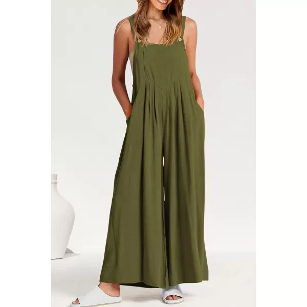 imagePRETTYGARDEN Womens Bib Overalls Casual Summer Sleeveless Strap Loose Wide Leg Jumpsuits with PocketsOlive Green
