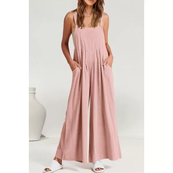 imagePRETTYGARDEN Womens Bib Overalls Casual Summer Sleeveless Strap Loose Wide Leg Jumpsuits with PocketsPink