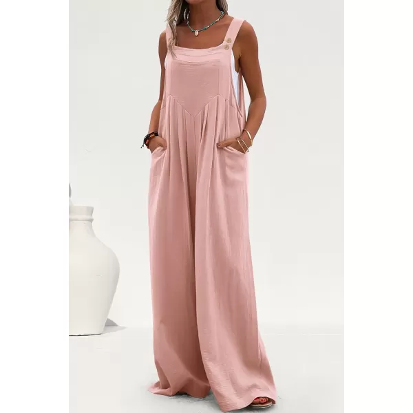 imagePRETTYGARDEN Womens Bib Overalls Casual Summer Sleeveless Strap Loose Wide Leg Jumpsuits with PocketsPink