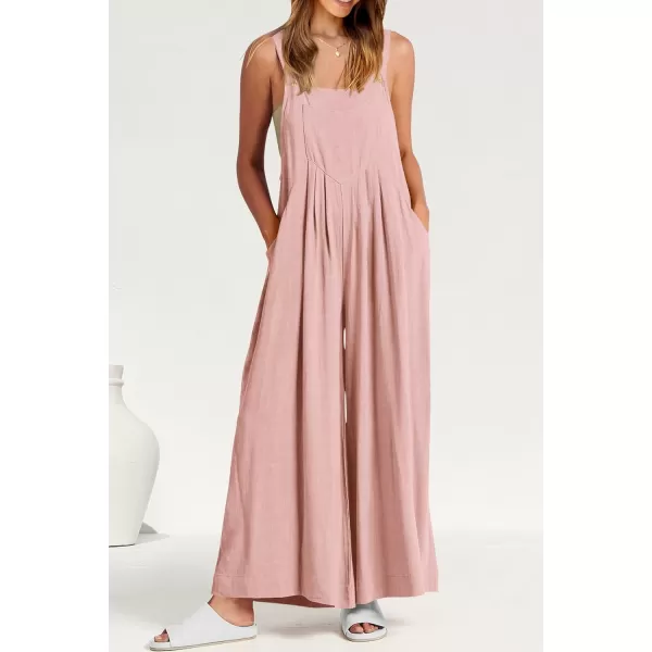 imagePRETTYGARDEN Womens Bib Overalls Casual Summer Sleeveless Strap Loose Wide Leg Jumpsuits with PocketsPink