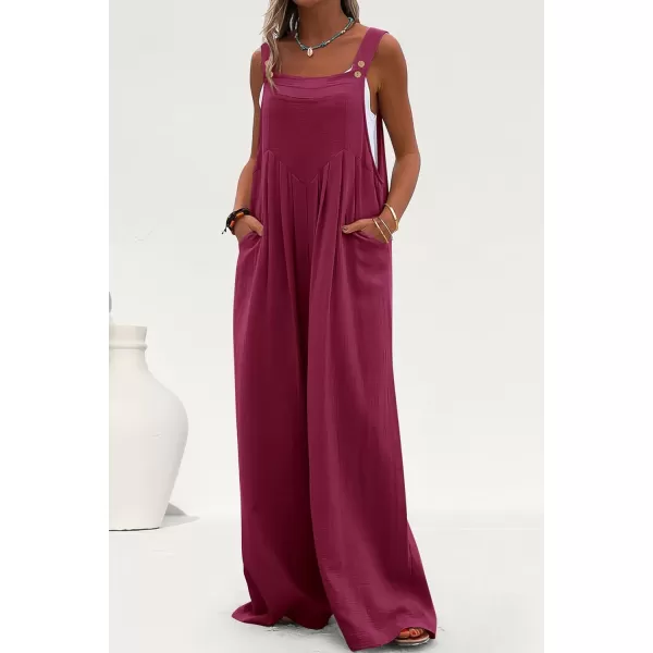 imagePRETTYGARDEN Womens Bib Overalls Casual Summer Sleeveless Strap Loose Wide Leg Jumpsuits with PocketsPurple Red
