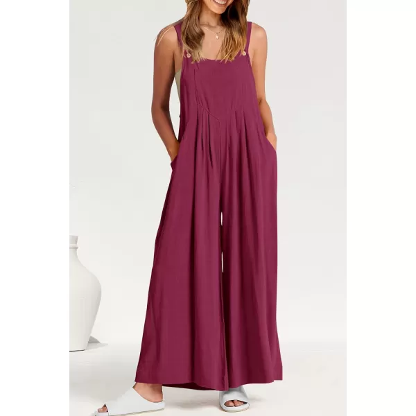 imagePRETTYGARDEN Womens Bib Overalls Casual Summer Sleeveless Strap Loose Wide Leg Jumpsuits with PocketsPurple Red