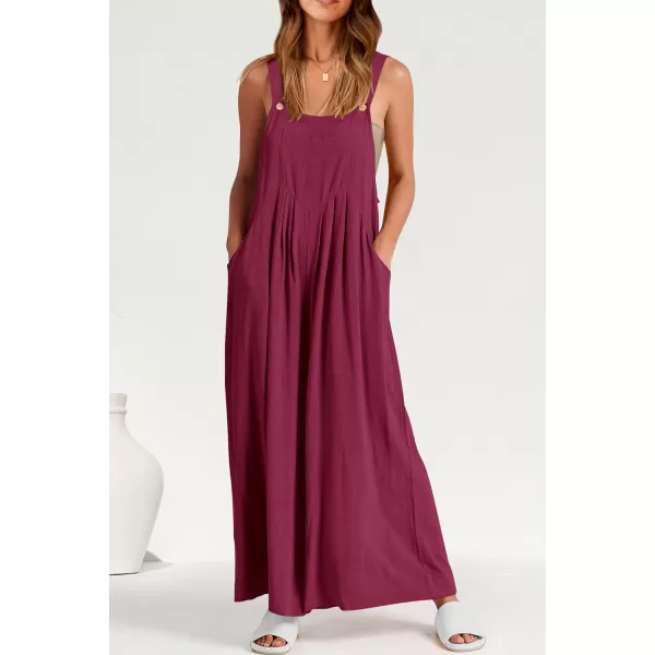 imagePRETTYGARDEN Womens Bib Overalls Casual Summer Sleeveless Strap Loose Wide Leg Jumpsuits with PocketsPurple Red