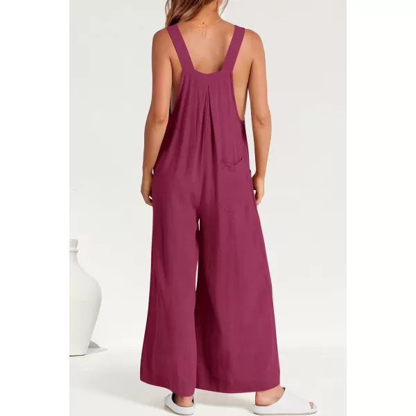 imagePRETTYGARDEN Womens Bib Overalls Casual Summer Sleeveless Strap Loose Wide Leg Jumpsuits with PocketsPurple Red