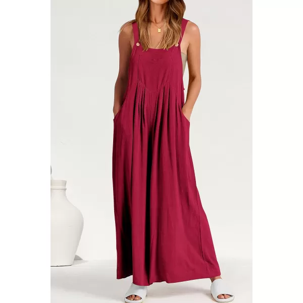 imagePRETTYGARDEN Womens Bib Overalls Casual Summer Sleeveless Strap Loose Wide Leg Jumpsuits with PocketsRed