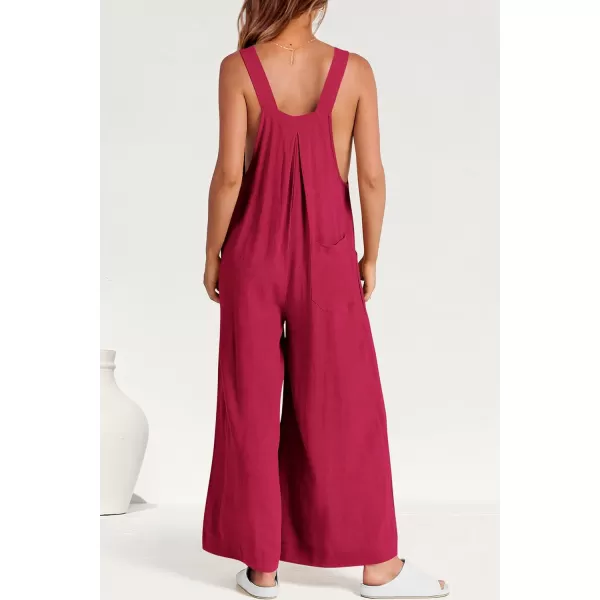 imagePRETTYGARDEN Womens Bib Overalls Casual Summer Sleeveless Strap Loose Wide Leg Jumpsuits with PocketsRed