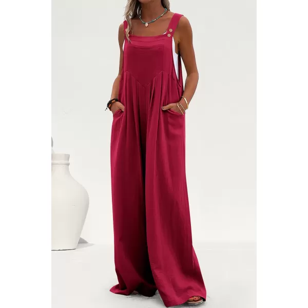 imagePRETTYGARDEN Womens Bib Overalls Casual Summer Sleeveless Strap Loose Wide Leg Jumpsuits with PocketsRed
