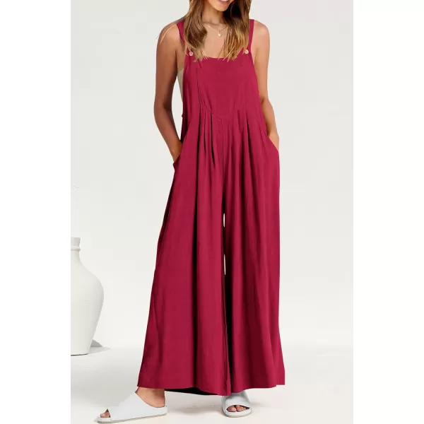 imagePRETTYGARDEN Womens Bib Overalls Casual Summer Sleeveless Strap Loose Wide Leg Jumpsuits with PocketsRed