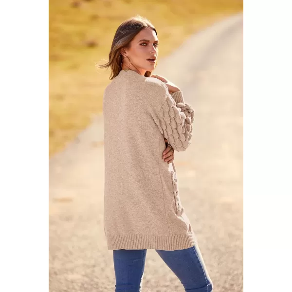 imagePRETTYGARDEN Womens Cardigan Sweaters Fall Clothes Open Front Cable Knit Oversized Winter Coats OuterwearBeige