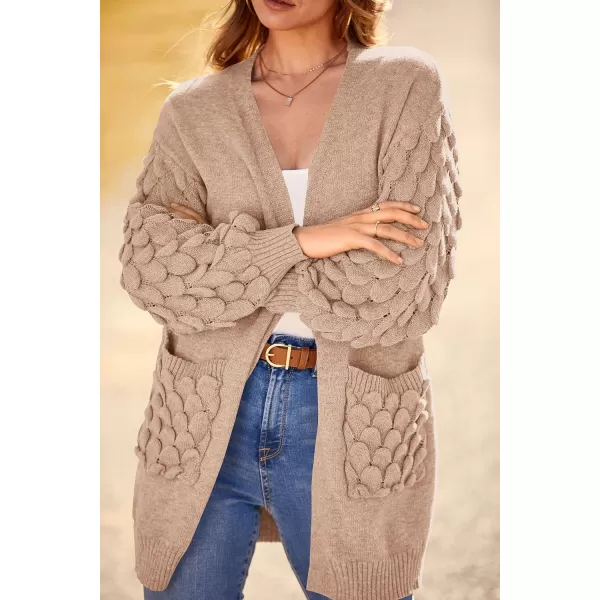imagePRETTYGARDEN Womens Cardigan Sweaters Fall Clothes Open Front Cable Knit Oversized Winter Coats OuterwearBeige