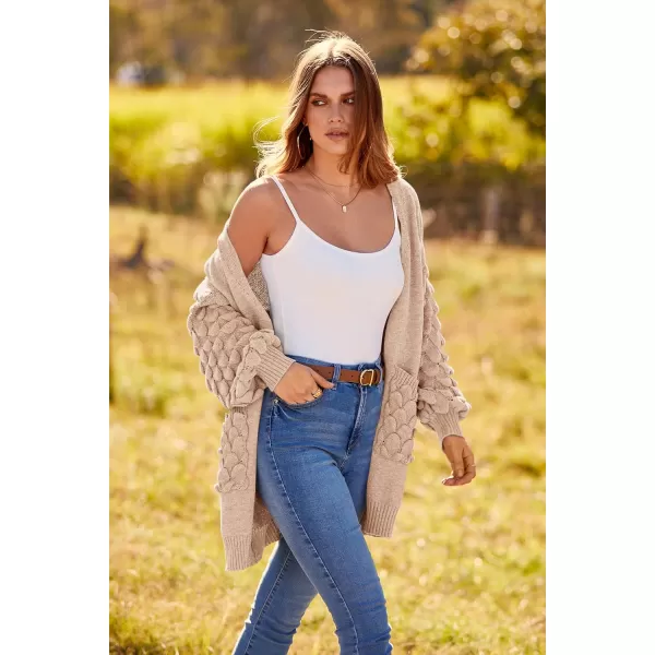 imagePRETTYGARDEN Womens Cardigan Sweaters Fall Clothes Open Front Cable Knit Oversized Winter Coats OuterwearBeige