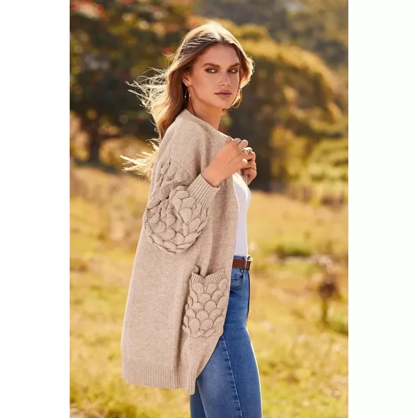 imagePRETTYGARDEN Womens Cardigan Sweaters Fall Clothes Open Front Cable Knit Oversized Winter Coats OuterwearBeige