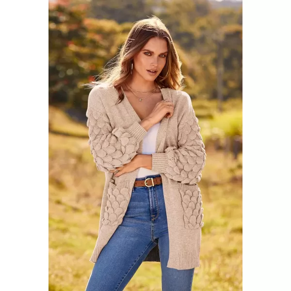 imagePRETTYGARDEN Womens Cardigan Sweaters Fall Clothes Open Front Cable Knit Oversized Winter Coats OuterwearBeige