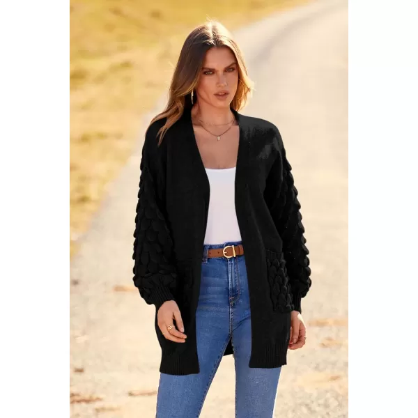 imagePRETTYGARDEN Womens Cardigan Sweaters Fall Clothes Open Front Cable Knit Oversized Winter Coats OuterwearBlack