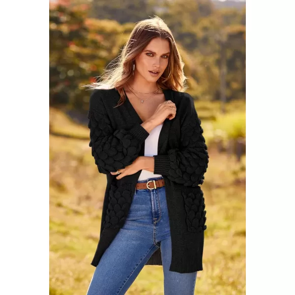 imagePRETTYGARDEN Womens Cardigan Sweaters Fall Clothes Open Front Cable Knit Oversized Winter Coats OuterwearBlack