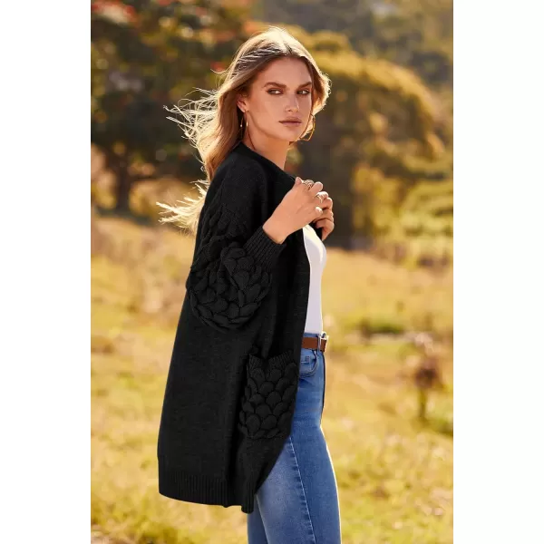 imagePRETTYGARDEN Womens Cardigan Sweaters Fall Clothes Open Front Cable Knit Oversized Winter Coats OuterwearBlack