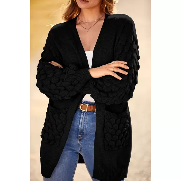 imagePRETTYGARDEN Womens Cardigan Sweaters Fall Clothes Open Front Cable Knit Oversized Winter Coats OuterwearBlack