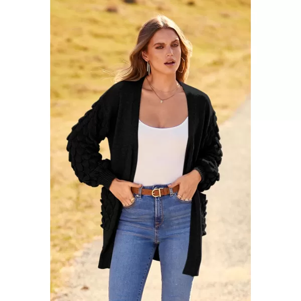 imagePRETTYGARDEN Womens Cardigan Sweaters Fall Clothes Open Front Cable Knit Oversized Winter Coats OuterwearBlack