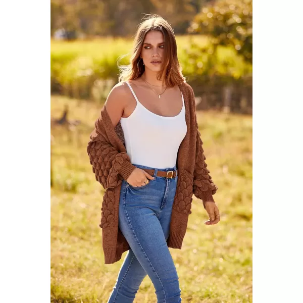 imagePRETTYGARDEN Womens Cardigan Sweaters Fall Clothes Open Front Cable Knit Oversized Winter Coats OuterwearCaramel