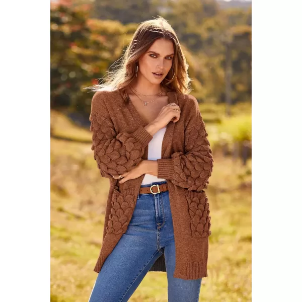 imagePRETTYGARDEN Womens Cardigan Sweaters Fall Clothes Open Front Cable Knit Oversized Winter Coats OuterwearCaramel