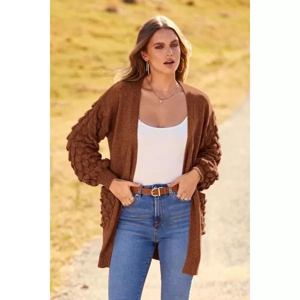 imagePRETTYGARDEN Womens Cardigan Sweaters Fall Clothes Open Front Cable Knit Oversized Winter Coats OuterwearCaramel
