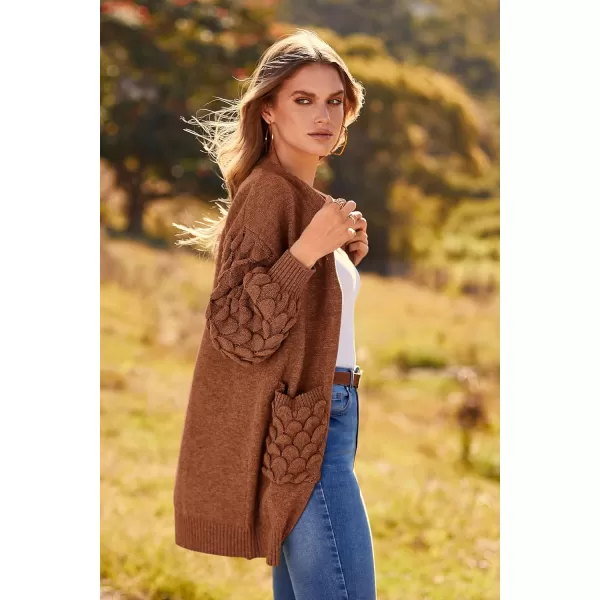 imagePRETTYGARDEN Womens Cardigan Sweaters Fall Clothes Open Front Cable Knit Oversized Winter Coats OuterwearCaramel