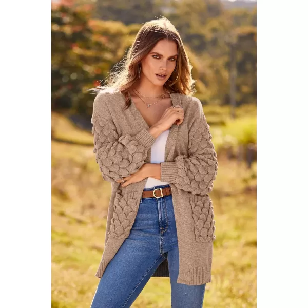 imagePRETTYGARDEN Womens Cardigan Sweaters Fall Clothes Open Front Cable Knit Oversized Winter Coats OuterwearKhaki