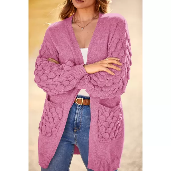 imagePRETTYGARDEN Womens Cardigan Sweaters Fall Clothes Open Front Cable Knit Oversized Winter Coats OuterwearRose Pink