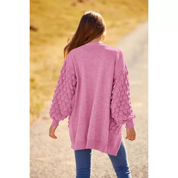 imagePRETTYGARDEN Womens Cardigan Sweaters Fall Clothes Open Front Cable Knit Oversized Winter Coats OuterwearRose Pink
