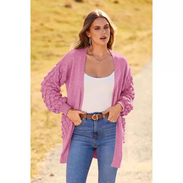 imagePRETTYGARDEN Womens Cardigan Sweaters Fall Clothes Open Front Cable Knit Oversized Winter Coats OuterwearRose Pink