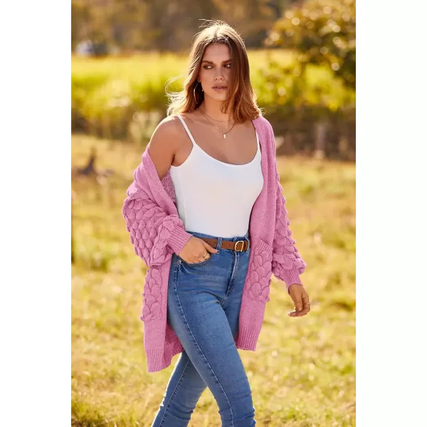 imagePRETTYGARDEN Womens Cardigan Sweaters Fall Clothes Open Front Cable Knit Oversized Winter Coats OuterwearRose Pink