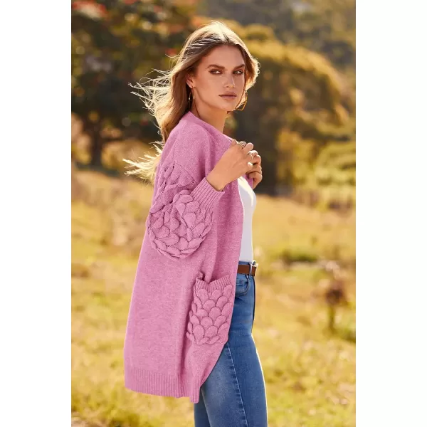 imagePRETTYGARDEN Womens Cardigan Sweaters Fall Clothes Open Front Cable Knit Oversized Winter Coats OuterwearRose Pink