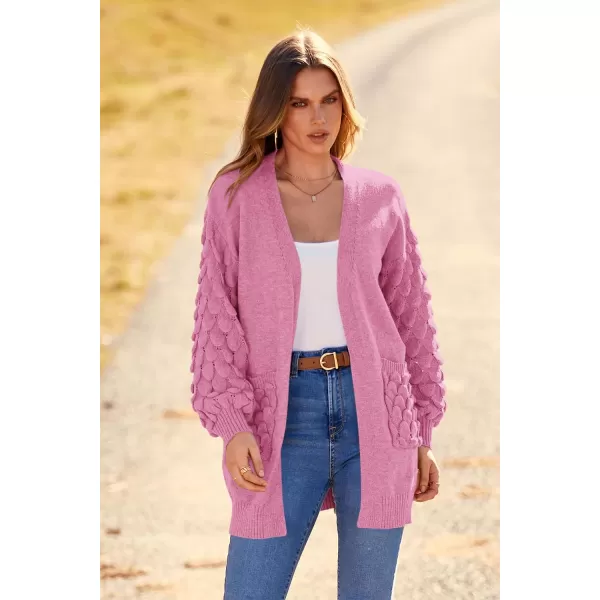 imagePRETTYGARDEN Womens Cardigan Sweaters Fall Clothes Open Front Cable Knit Oversized Winter Coats OuterwearRose Pink