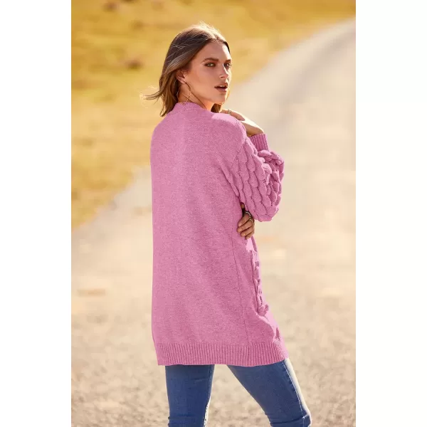 imagePRETTYGARDEN Womens Cardigan Sweaters Fall Clothes Open Front Cable Knit Oversized Winter Coats OuterwearRose Pink