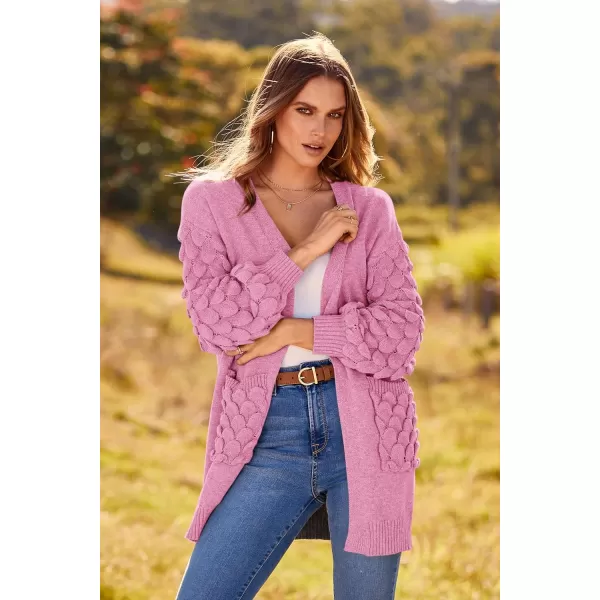 imagePRETTYGARDEN Womens Cardigan Sweaters Fall Clothes Open Front Cable Knit Oversized Winter Coats OuterwearRose Pink