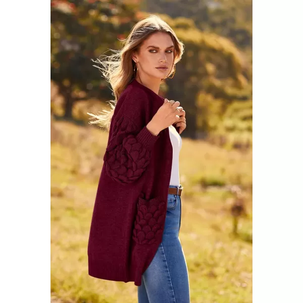 imagePRETTYGARDEN Womens Cardigan Sweaters Fall Clothes Open Front Cable Knit Oversized Winter Coats OuterwearWine Red