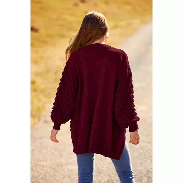 imagePRETTYGARDEN Womens Cardigan Sweaters Fall Clothes Open Front Cable Knit Oversized Winter Coats OuterwearWine Red
