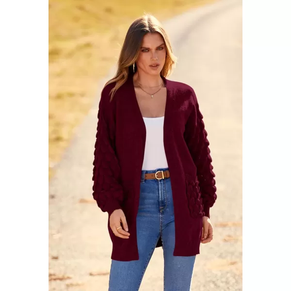 imagePRETTYGARDEN Womens Cardigan Sweaters Fall Clothes Open Front Cable Knit Oversized Winter Coats OuterwearWine Red