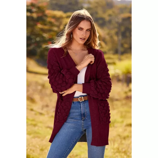 imagePRETTYGARDEN Womens Cardigan Sweaters Fall Clothes Open Front Cable Knit Oversized Winter Coats OuterwearWine Red