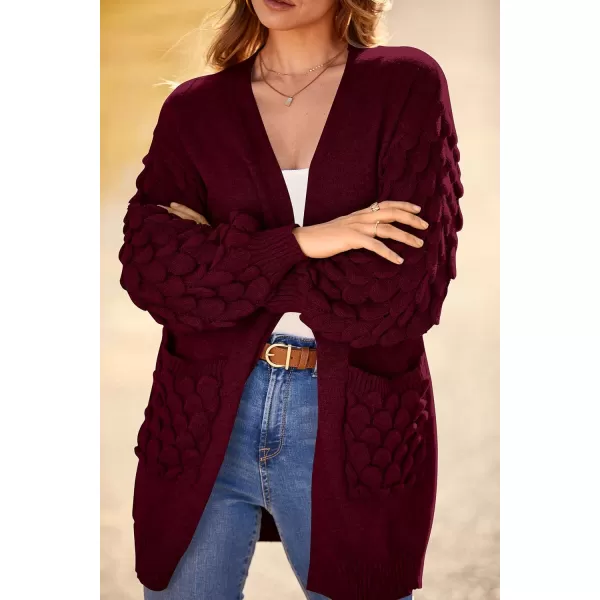 imagePRETTYGARDEN Womens Cardigan Sweaters Fall Clothes Open Front Cable Knit Oversized Winter Coats OuterwearWine Red