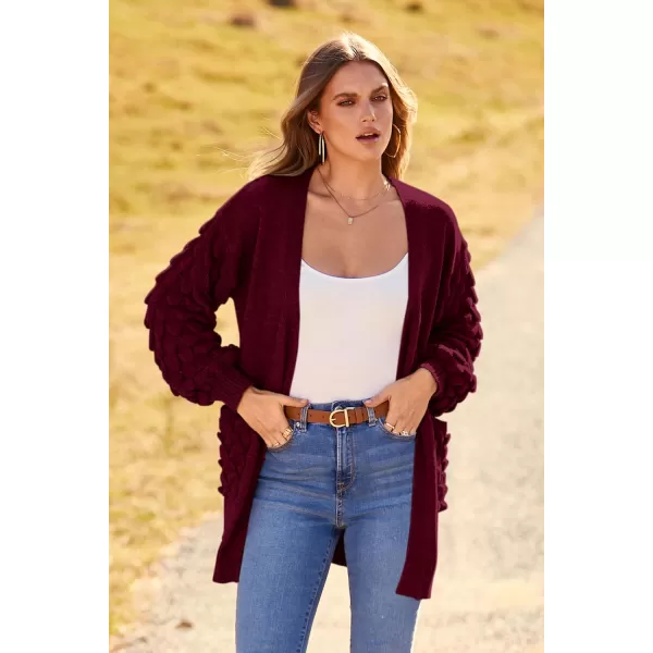 imagePRETTYGARDEN Womens Cardigan Sweaters Fall Clothes Open Front Cable Knit Oversized Winter Coats OuterwearWine Red