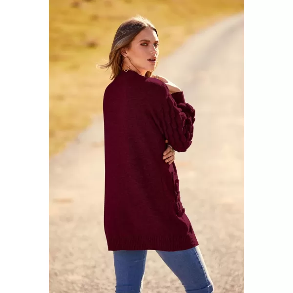 imagePRETTYGARDEN Womens Cardigan Sweaters Fall Clothes Open Front Cable Knit Oversized Winter Coats OuterwearWine Red